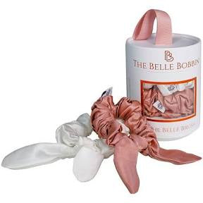 The Belle Bobbin - 2 x 100% Mulberry Silk Scrunchies - Pink & White